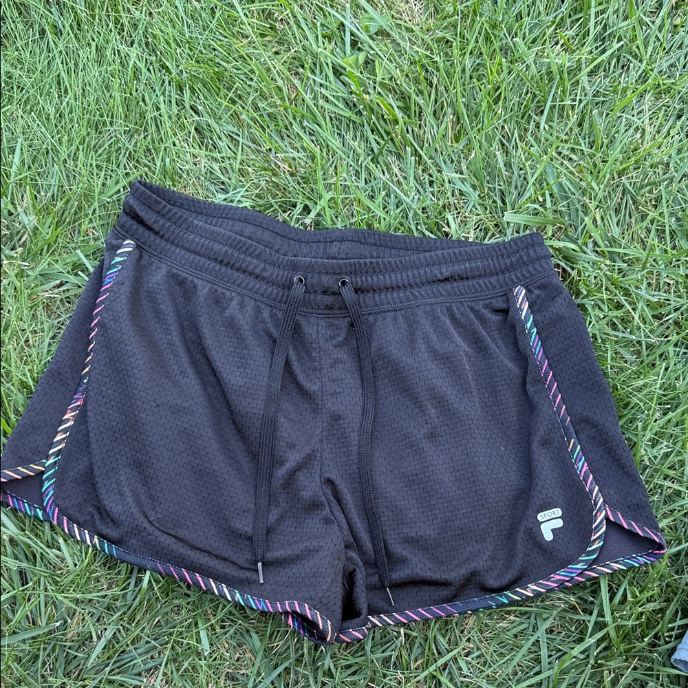 Fila Women's Black Shorts with Rainbow Trim